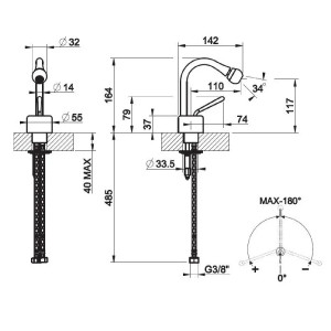 Miscelatore per Bidet Senza Scarico con Bocca Fissa Goccia Cromo - Ges 2