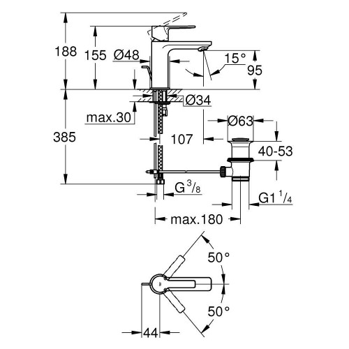 Miscelatore monocomando taglia XS per lavabo Lineare satinato super st