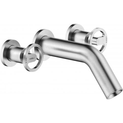 Rubinetto 3 fori a parete Sole inox spazzolato - Nobili