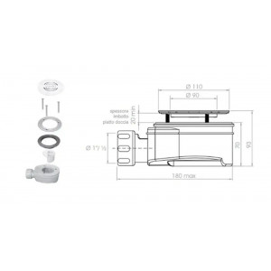 Piletta con sifone Ø90 mm tappo cromo Solodue - Azzurra Ceramica 2