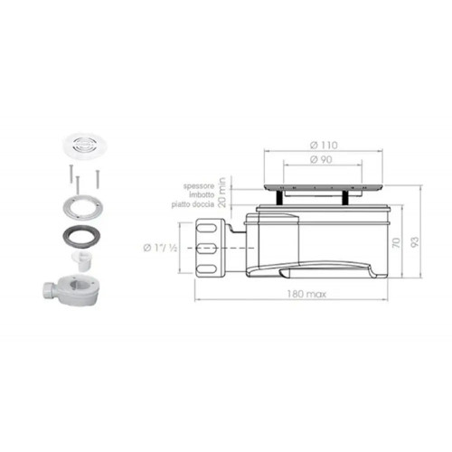 Piletta con sifone Ø90 mm tappo cromo Solodue - Azzurra Ceramica