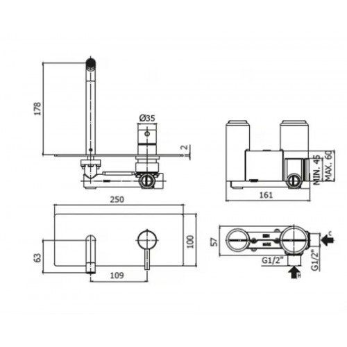 Miscelatore incasso lavabo 24,5 cm con piastra Light cromo - Paffoni