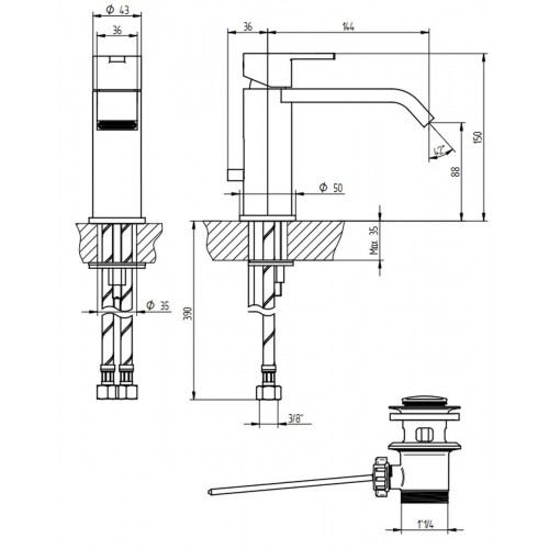 Miscelatore lavabo monoforo bocca prolungata con scarico M-Due cromo -