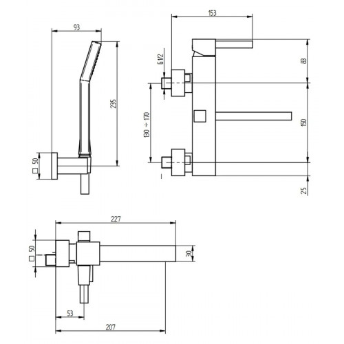 Miscelatore vasca esterno con doccetta Zehn cromo - Bellosta