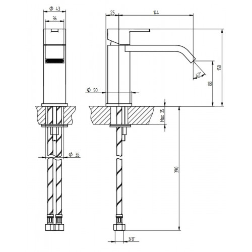 Miscelatore lavabo monoforo bocca prolungata senza scarico M-Due cromo