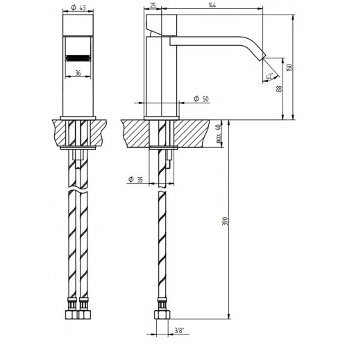 Miscelatore lavabo monoforo bocca prolungata senza scarico M-Uno cromo