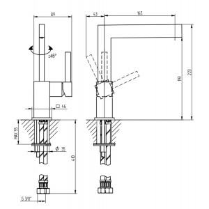 Miscelatore lavabo monoforo bocca girevole prolungata senza scarico Ze 2