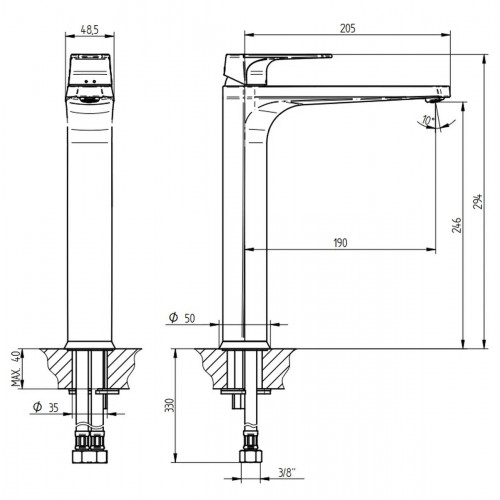 Miscelatore monocomando lavabo alto Cinema scarico cromo - Bellosta