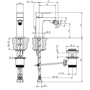 Miscelatore monoforo bidet con scarico automatico Jeans cromo - Bellos 2