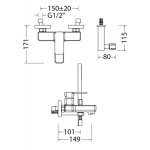 Miscelatore vasca esterno con doccetto e flessibile Tono cromo - Nobil 2