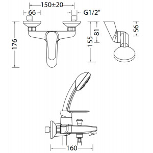 Miscelatore vasca esterno completo di doccetta e flessibile Viva cromo 2