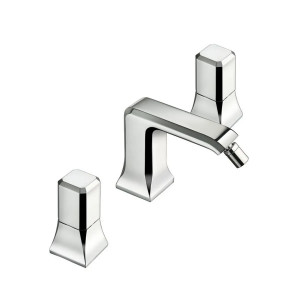 Rubinetto 3 fori per bidet con scarico Italy cromo con manopola quarzi