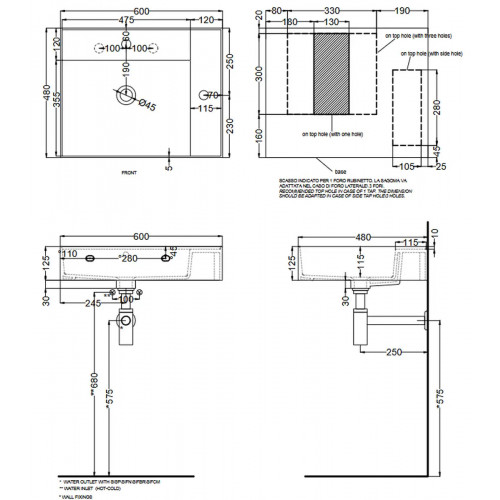 Lavabo da appoggio rettangolare Enjoy 60x48 cm bianco lucido - Ceramic