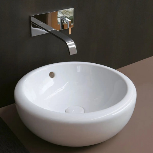 Lavabo da appoggio con troppo pieno fluid 45x45x14,5 cm bianco lucido