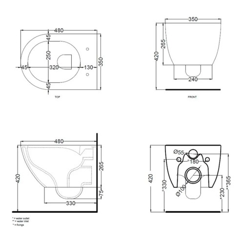 Vaso sospeso, senza brida e senza sedile ENJOY, 35x53 - Ceramica Cielo