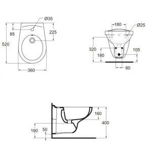 Bidet sospeso 3360x520x350 mm, bianco Eurovit – Ideal Standard 2