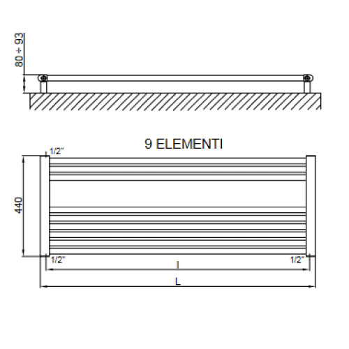 Scaldasalviette orizzontale Claudia Wide 440x1400 mm bianco Cordivari