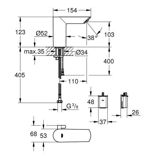 Miscelatore elettronico a infrarossi per lavabo BauEdge Cosmopolitan c
