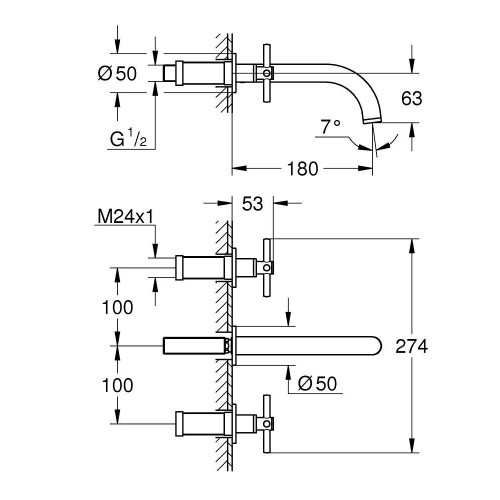 Batteria 3 Fori Taglia M Lavabo Atrio Grafite Spazzolato - Grohe