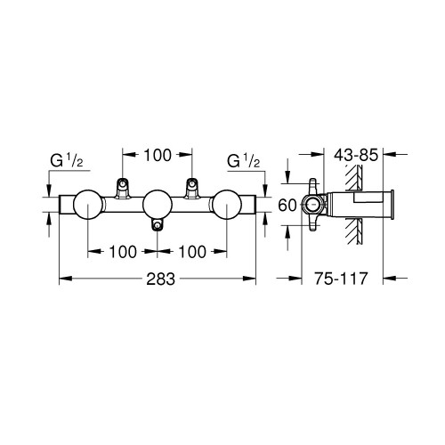 Corpo incasso per batteria a 3 fori per lavabo - Grohe