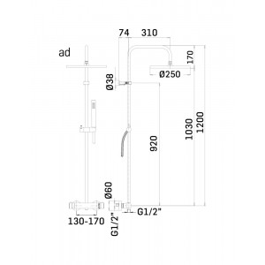Colonna doccia Sadler con miscelatore termostatico esterno cromo Mamol 2