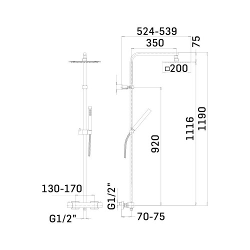 Colonna doccia Feel con soffione 200x20 mm quadro e doccetta cromo - M