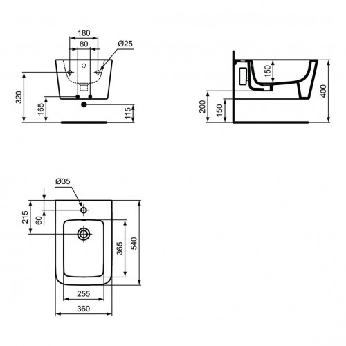 Bidet sospeso Blend Cube bianco lucido con troppopieno - Ideal Standar