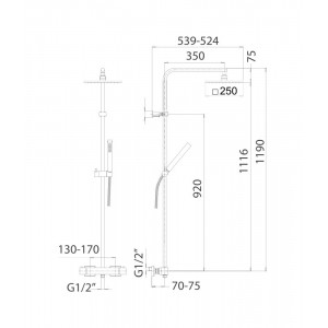 Colonna doccia Feel con soffione quadro e doccetta cromo - Mamoli 2