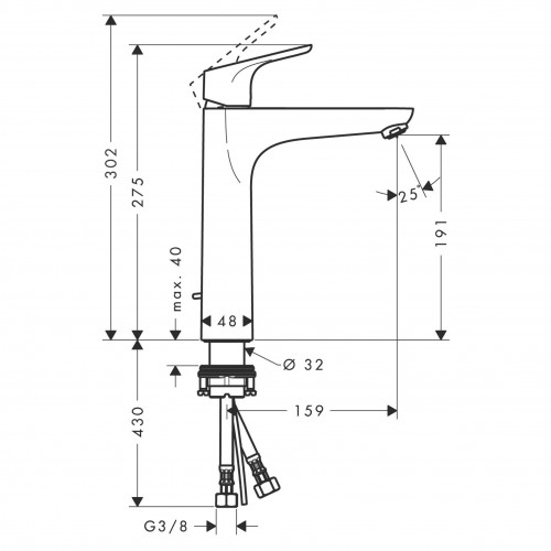 Miscelatore alto monocomando lavabo 190 con piletta Focus cromo Hansgr