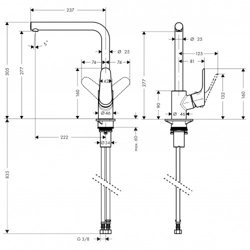 Miscelatore monocomando per lavello 280 Focus M41 1jet cromo - Hansgro