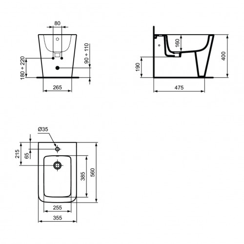 Bidet a terra filo muro Blend Cube bianco lucido | Ideal Standard