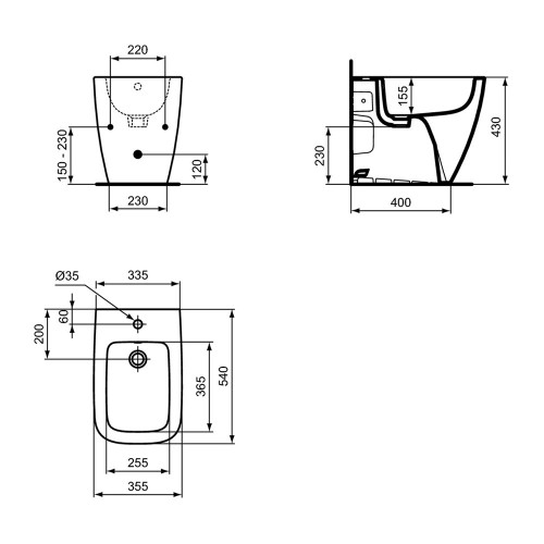 Bidet a Terra Filo Muro I.Life B Bianco Lucido - Ideal Standard