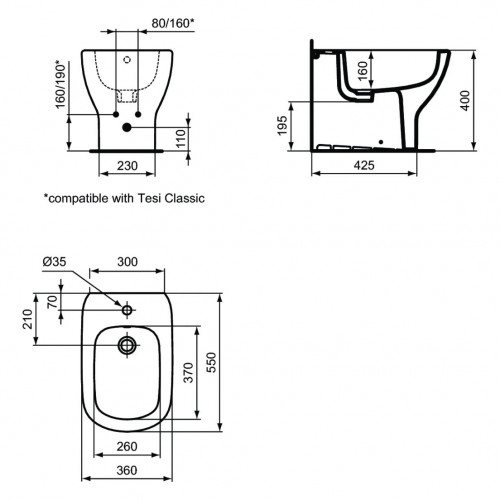 Bidet a terra filo muro Tesi bianco lucido - Ideal Standard Meglioalge