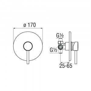 Miscelatore monocomando Ø 17 cm incasso a 1 via per doccia Live nero o 2