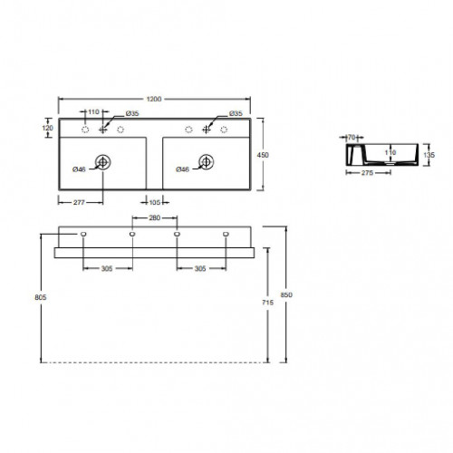 Lavabo sospeso Hide a due vasche in ceramica bianco lucido - Alice Cer