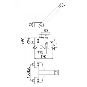 Miscelatore monocomando esterno con doccetta per vasca Seven cromo luc 2