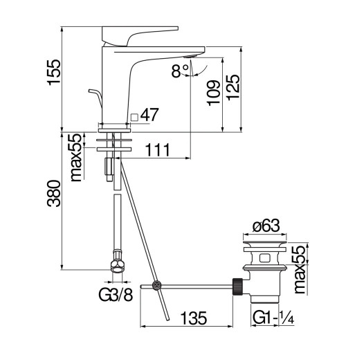 Miscelatore lavabo Seven Nero Opaco Nobili h 15,5 cm con scarico