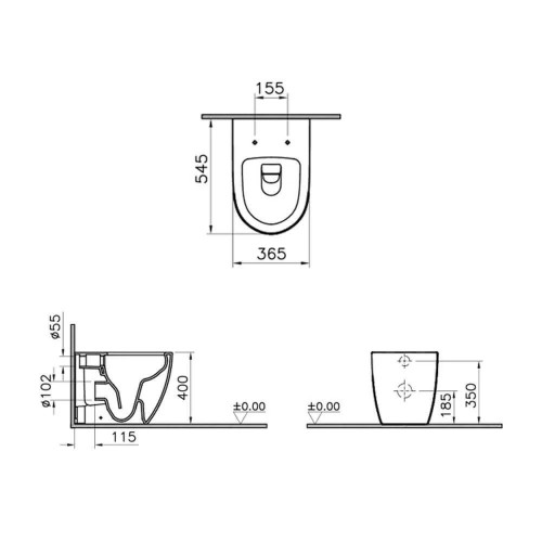 Vaso a pavimento filo muro Sento con bordo rimless bianco opaco – Vitr