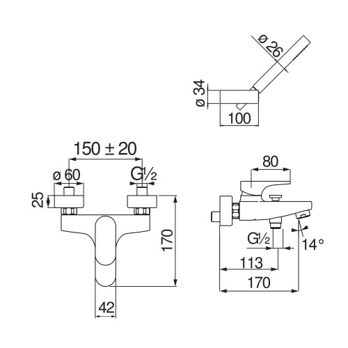 Miscelatore monocomando vasca Yoyo cromo lucido Nobili con doccia