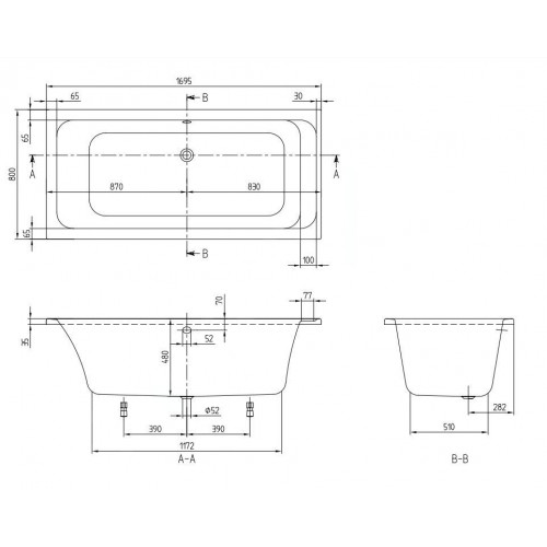 Vasca da bagno a incasso 80x170x48h cm Architectura - Villeroy&Boch