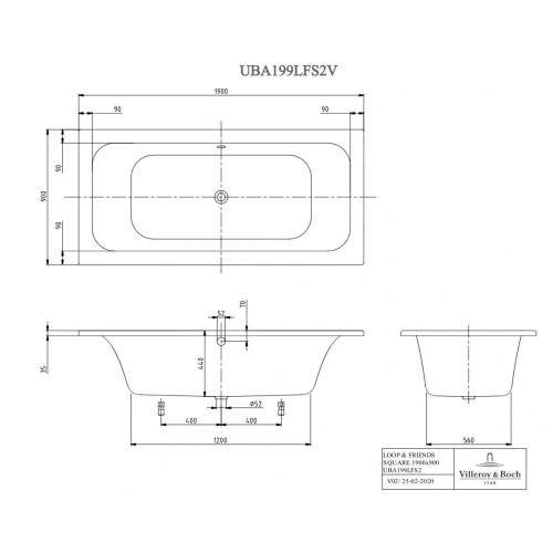 Vasca da bagno 190x90x44 cm Loop & Friends bianco lucido - Villeroy&Bo