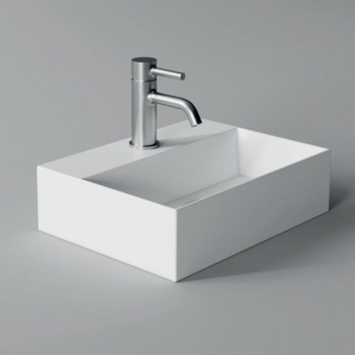 Lavabo d'appoggio salvaspazio monoforo SPY bianco lucido – Alice Ceram