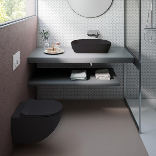 Vaso WC sospeso Sento con bordo rimless nero opaco – Vitra
