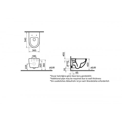 Vaso WC sospeso Sento con bordo rimless beige opaco – Vitra