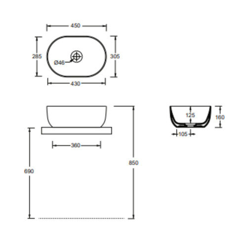 Lavabo da appoggio 45x31 cm ovale Unica in ceramica bianco lucido - Al