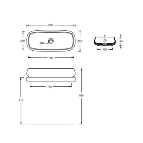 Lavabo da appoggio 80x35 cm Nur in ceramica bianco lucido - Alice Cera