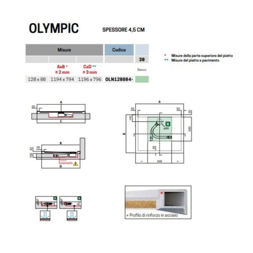 Piatto doccia 120x80 cm Olympic bianco lucido - Novellini