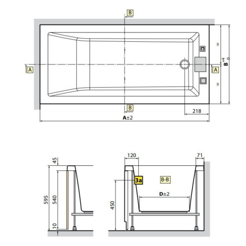 Vasca da bagno 180x80 cm standard da incasso con telaio Calos 2,0 bian