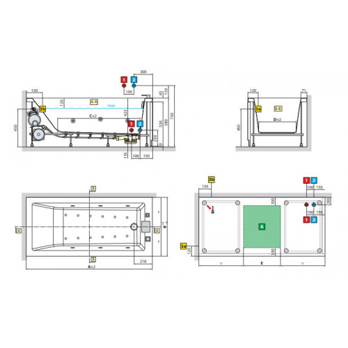 Vasca da bagno 180x80 Hydro Calos 2.0 bianco lucido - Novellini