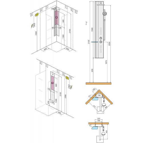 Colonna doccia 22x7,5xh150 cm con termostatico Line 2 bianco opaco - N